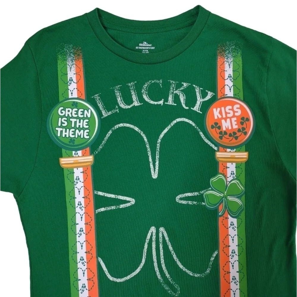 Lucky Green Tshirt Suspenders Flair Clover Size Small - Picture 2 of 12